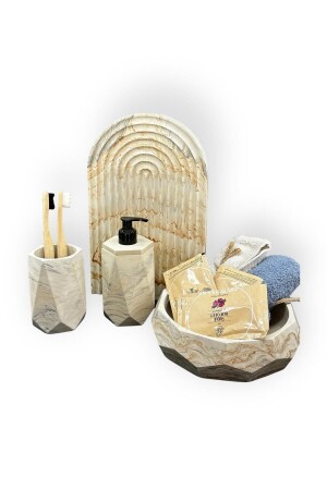 Beige-graues Beton-Badezimmerset mit Marmoreffekt BM-221 - betonmall