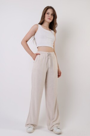 Beige Linen Blend Loose Cut Trousers - Diaves