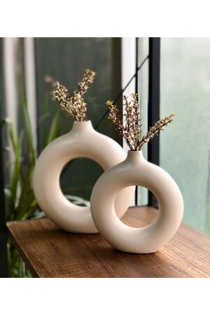 Beige Ring Vase Set of 2 19x17-15x14'cm - Thiramis Homeconcept