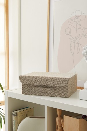 Beige Textured Covered Cabinet Drawer Inside Jewelry Laundry Folding Storage Box Organizer 30x23x11 OCH. OBO. V045 - Ocean Home Textile
