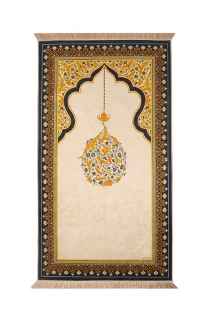 Beige Velvet Carpet Prayer Mat 8683433068605 - Bursa İpek