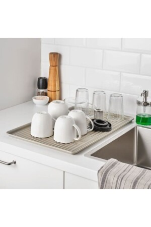 Beigefarbener Geschirrständer für die Arbeitsplatte, Größe 52 x 35 cm Meridyendukkan Beiger Geschirrständer aus verzinktem Stahl - IKEA