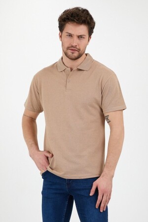 Beigefarbenes, eng anliegendes T-Shirt mit Polokragen - Beybun Boutique