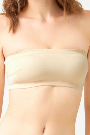 Beigefarbenes, trägerloses Crop-Top-Bustier - Cottonhill