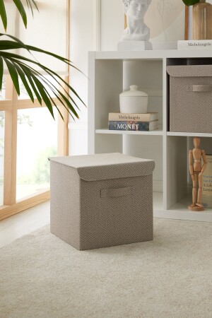 Beige Textured Covered Cabinet Laundry Toy Organizer Folding Storage Box 30x30x30 OCH. 017. OBO. 009 - Ocean Home Textile