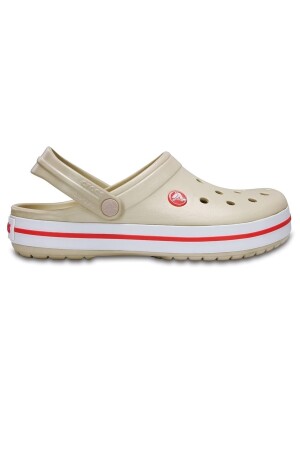 Bej Unisex Crocband Kenarı Kırmızı Beyaz Çizgili Terlik - Crocs