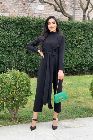 Bel Bağlama Detaylı Yarım Boğaz Detay Tulım 3672 Siyah - Bym Fashion