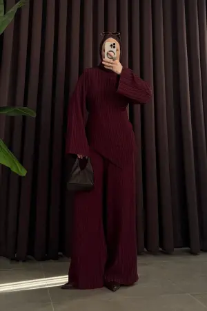 Belden Oturtmalı Asimetrik Takım Bordo - Nuuwears