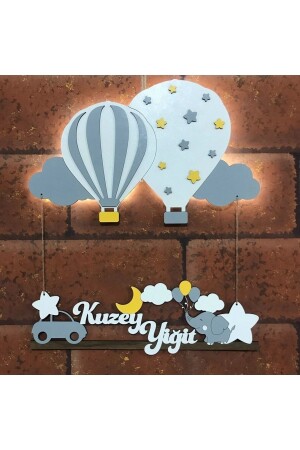 Beleuchtete Baby-Tür- und Wanddekoration aus Holz mit Luftballons – Gelb-Grau uniqraftbalonlu - İnfigo Concept