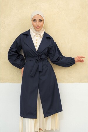Beli Kuşaklı İçi Ekoseli Trençkot - Alniss Collection