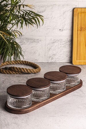 Bella 5 Piece Tray Wooden Vacuum Lid Glass Breakfast Multi-Purpose Glass Snack Bowl 235 ml - Snippy