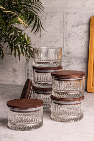 Bella 6-Piece Wooden Vacuum Glass Breakfast Multi-Purpose Glass Snack Bowl with Lid 235 ml - Snippy