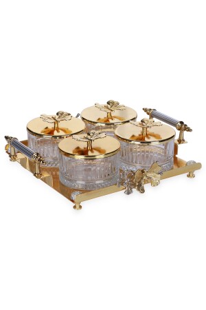 Bella Butterfly Covered, Handled, 4-Compartment Square Presentation Dish, Snack, Breakfast, Jam Bowl - Vadi