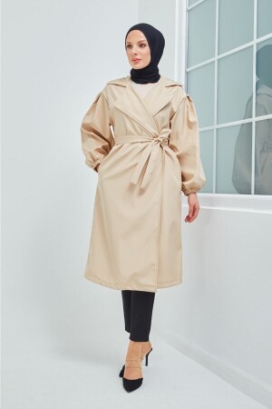 Belted Balloon Sleeve Trench - Ensa Tesettur