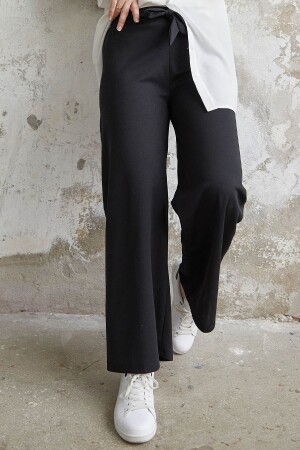 Belted Waist Loose Scuba Trousers - Black - Instyle