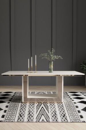 Bendis Fixed 190x100 Living Room Dining Table - Cream&Gold - Modalife