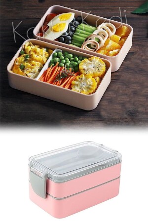 Bento 2 Tier Food Container Powder 900 Ml 7480000717244 - KaktüsKedi