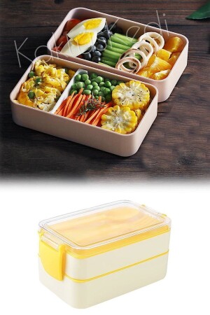 Bento 2 Tier Food Container Yellow 900 Ml 7480000717244 - KaktüsKedi