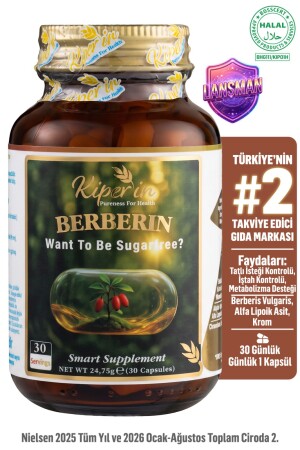 Berberin - Alfa Lipoik Asit - Krom | Metabolizma ve Şeker Denge Destek | Şeker İsteği Azaltıcı 700mg - Kiperin