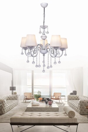 Berfin 5-Piece White Chrome Special Static Painted Stainless Stone Chandelier G-737-K5 - Trendylight