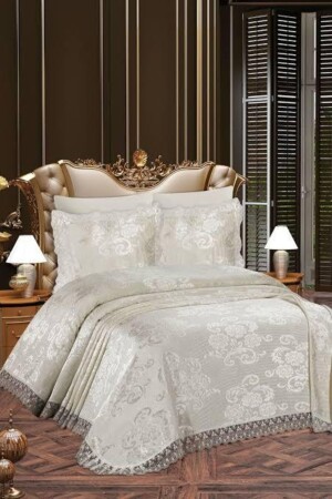 Berfin Double 3 Piece Pique Set Cream CBPKİ21 - Çeyiz Bahçesi