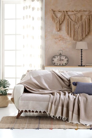 Bergama Beige Buldan Sofa Cover 170 X 210 Cm Sofa Throw Sofa Sofa Bed Cover Cotton Throw Mk-10002 - Lux Touch