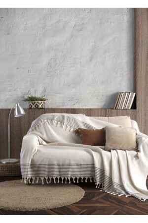 Bergama Ecru Buldan Sofa Cover 170 X 220 Cm Sofa Throw Sofa Sofa Bed Cover Cotton Throw Mk-10002 - Lux Touch