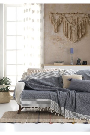 Bergama Indigo Buldan Sofa Cover 170 X 210 Cm Sofa Throw Sofa Sofa Bed Cover Cotton Throw Mk-10002 - Lux Touch
