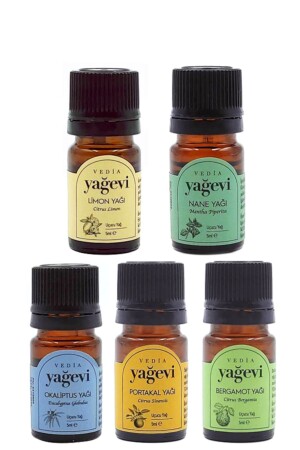 Bergamot Orange Lemon Eucalyptus Mint Essential Oil Set 5x5 ml - Yağevi