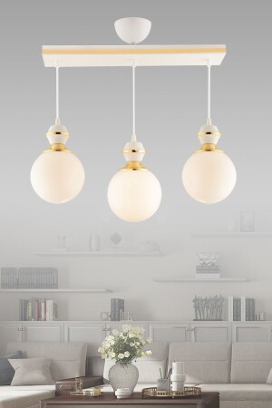 Berru 3 Lü Caka Beyaza Gold Glop Camlı Lüks Salon Avizesi 2011 - GYK LİGHT