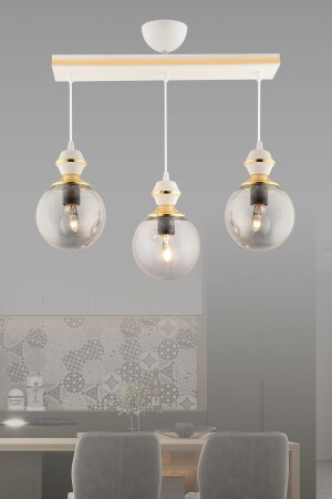 Berru 3 Lü Caka Beyaza Gold Glop Camlı Lüks Salon Avizesi 2011 - GYK LİGHT