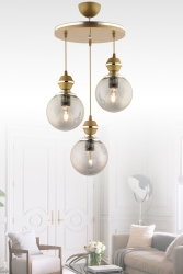 Berru 3 Lü Tepsi Eskitme Krom Yaldızlı Modern Glop Camlı Avize 2014 - GYK LİGHT