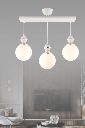 Berru 3-Piece Luxurious Chandelier with White Chrome Gilt Globe Glass 2010 - GYK LİGHT