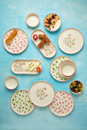 Berthe Floral 14 Piece Handmade Special Design Breakfast Set for 6 People - Kevin Seramik