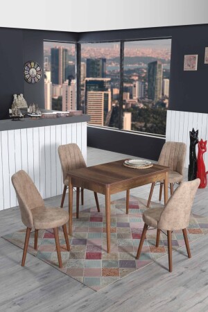 Bertie Series Baroque Walnut Fixed Dining and Kitchen Table Set with 4 Chairs - Cappucino - İnjir Home
