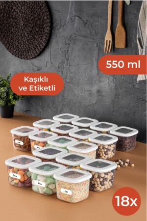 Beschriftetes, quadratisches Frischhaltedosen-Set aus Folie mit Löffel, 18 Stück, 0,55, kleine Größe, weiß, 18LI-055 - Vienev