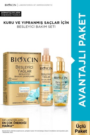 Besleyici Yağlar Onarıcı Şampuan 300ml + Saç Bakım Yağı 150ml + Sıvı Saç Kremi 200ml Seti - Bioxcin