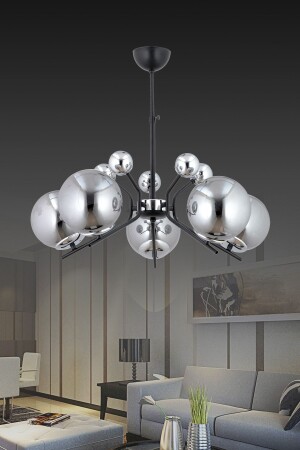 Beste 5-Piece Chrome Modern Smoked Globe Glass Pendant Lamp Chandelier BESTE 5-Piece - ESSLİGHT