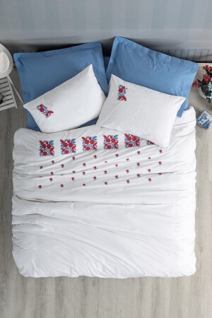 Besticktes Ranforce-Doppelbettbezug-Set Nessa Blue 8680108067932 - Cotton Box