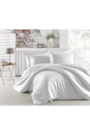 Bestina Gold Satin Double Duvet Cover WHITE with Sheets - Bestinox