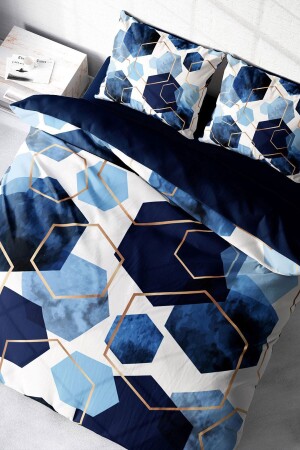 Bettbezug-Set, 100 % natürliche Baumwolle, Doppelbett, 3D-Digitalblau, Sechseck, monohome18092HF - Monohome