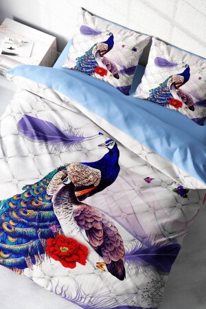 Bettbezug-Set, 100 % natürliche Baumwolle, für Doppelbett, 3D-Digital-Pfau, monohome4999HF - Monohome