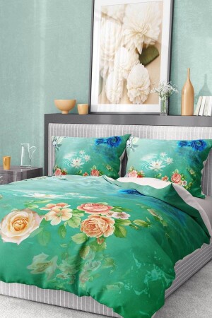 Bettbezug-Set aus 100 % Baumwollsatin, Spannbettlaken, Deluxe-Doppelbett mit 3D-Blumen premium2044HF - Monohome