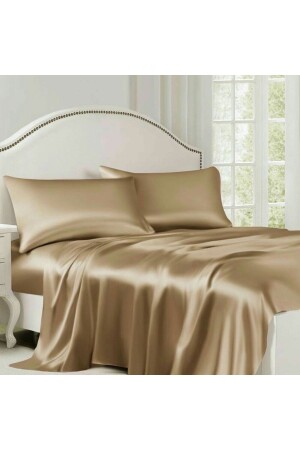 Bettbezug-Set aus Baumwollsatin für King-Size-Betten, goldfarben, Btgold4 - METİNEV