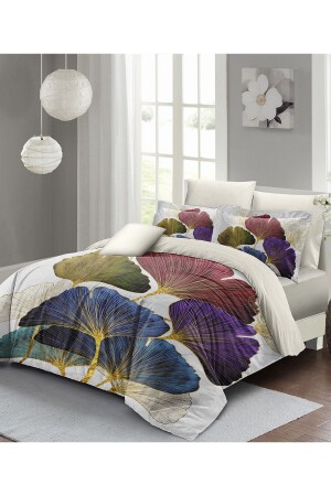 Bettbezug-Set für Doppelbett, eng gewebter Baumwollsatin, 3D-Spezialdesign, farbenfrohes Blattmuster monohome33522 - Monohome