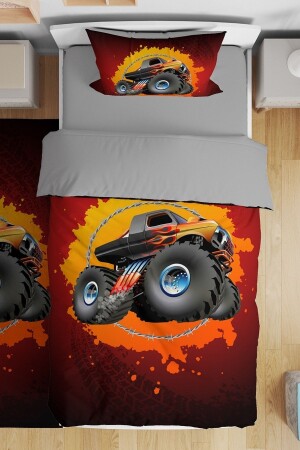Bettbezug-Set für Einzelbabys und Kinder mit Motiv „Red Fire Monster Truck“. - Evpanya