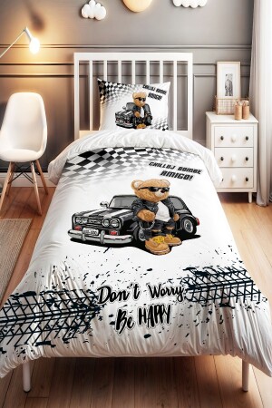 Bettbezug-Set für einzelne Babys und Kinder mit Auto-Bär-Teddy-Muster - Evpanya