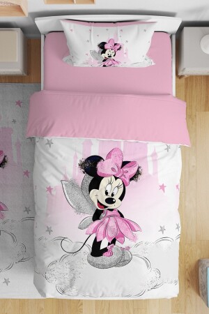 Bettbezug-Set für einzelne Babys und Kinder mit gemusterten silbernen geflügelten Minnie-Motiven - Evpanya