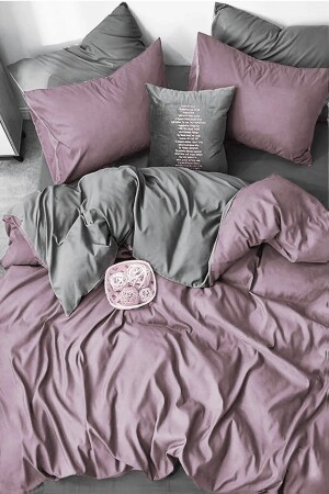 Bettbezug-Set mit Spannbettlaken, Double Dusty Rose-Grey FLR5657 - İQON