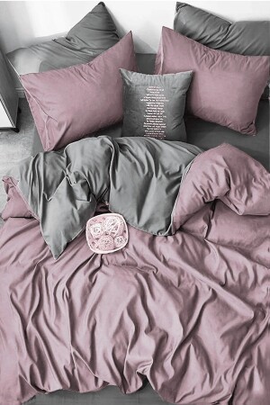 Bettbezug-Set mit Spannbettlaken, Einzelbett, Dusty Rose-Grey CLB0055 - İQON